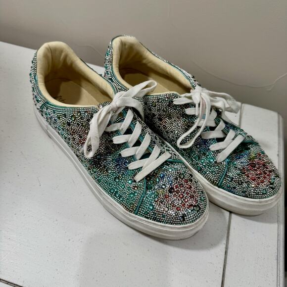 Betsey Johnson Sidny Floral Rhinestone Platform Sneakers Women’s 11 Bling - Picture 6 of 16